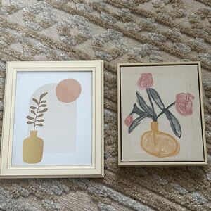 Abstract boho Floral wall Art Set - Cream and Pink